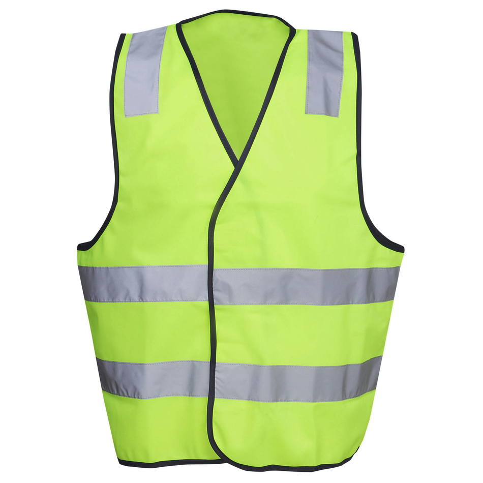 Yellow safety vest with reflective stripes on a white background