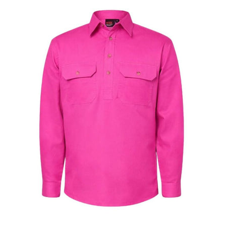 Workcraft Lightweight Long Sleeve Half Placket Cotton Drill Shirt With Contrast Buttons (WS3029) - Ace Workwear
