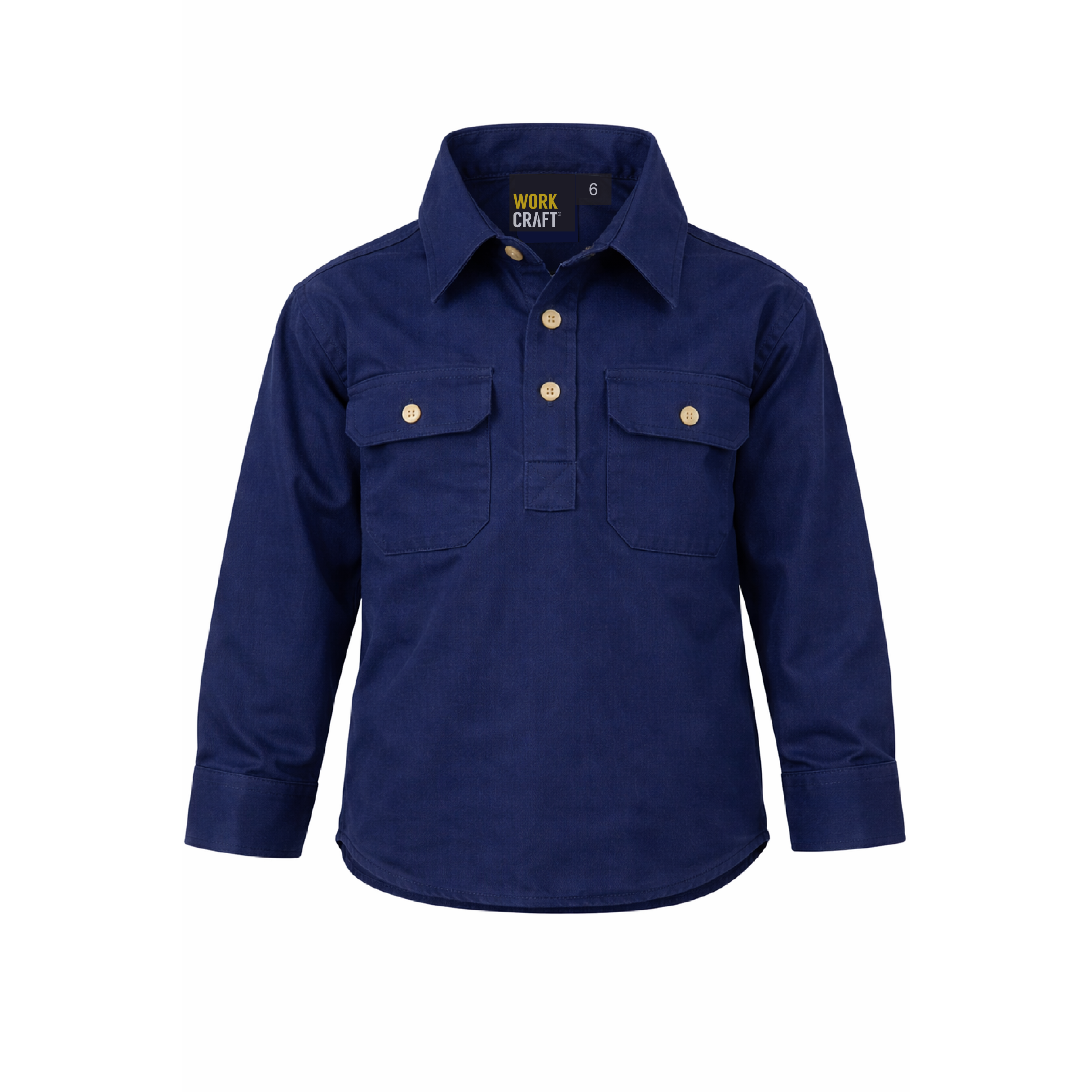 Workcraft Kids Lightweight Long Sleeve Closed Front Cotton Drill Shirt (WSK131) - Ace Workwear