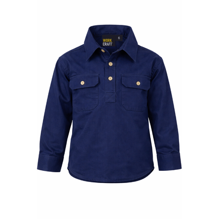 Workcraft Kids Lightweight Long Sleeve Closed Front Cotton Drill Shirt (WSK131) - Ace Workwear