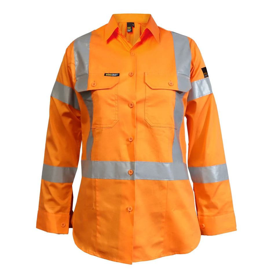 Workcraft Ladies Lightweight Hi Vis Long Sleeve Vented Reflective Shirt With X Pattern NSW Rail Compliant (WSL509)