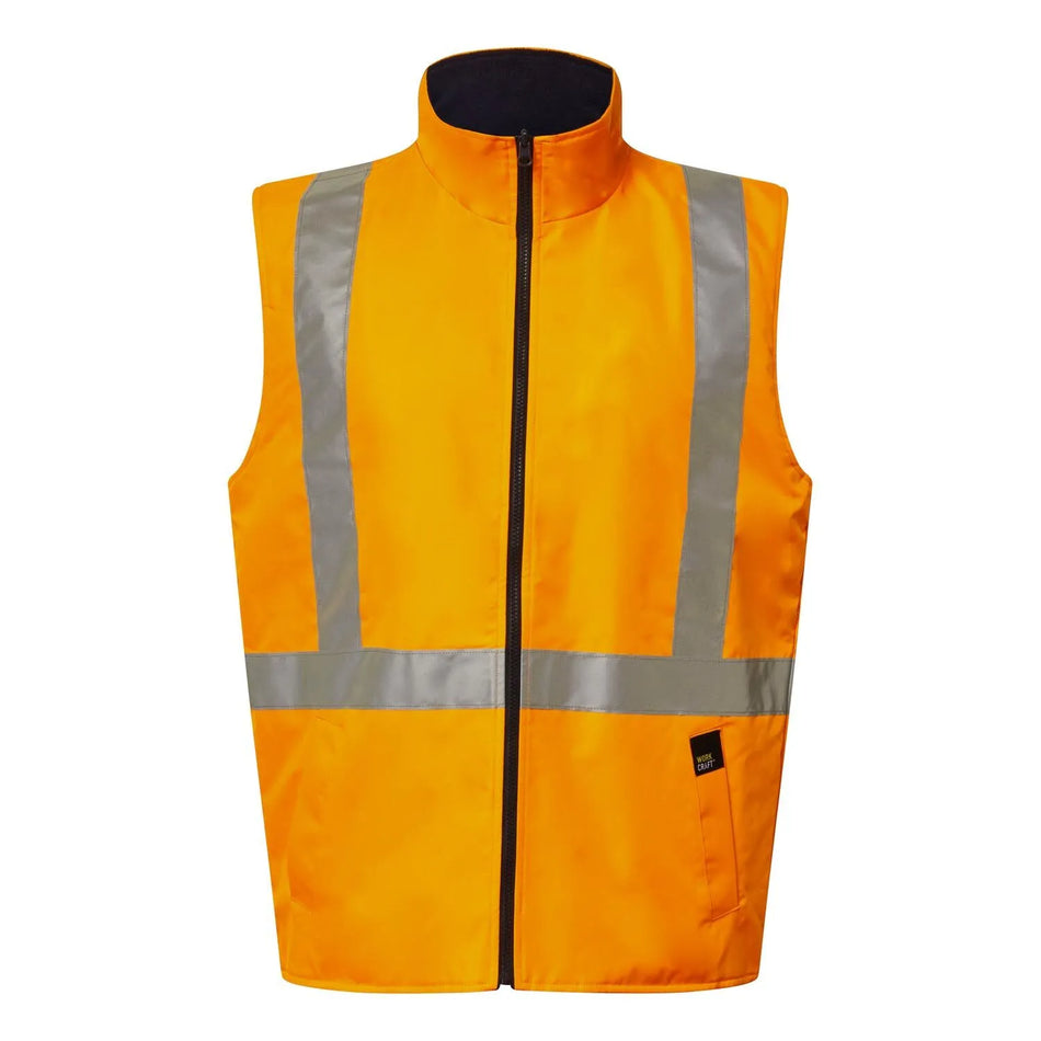 Workcraft NSW Rail Hi Vis Reversible Fleece Reflective Vest With X-Pattern Tape (WW9029)