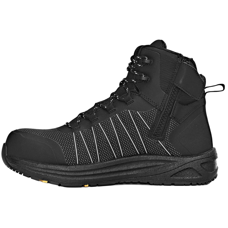 Syzmik UltraLite Mid Zip Black Reflective Lace Up Zip Sided Safety Boot (ZFL502) - Ace Workwear