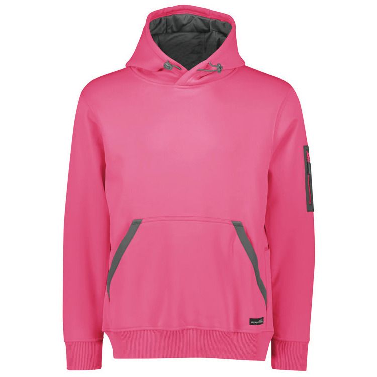 Pink hoodie with gray accents on a white background
