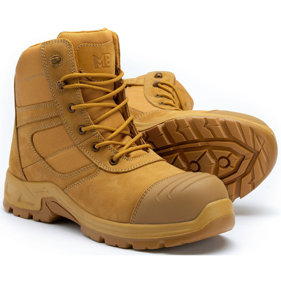 M8 Workwear Cobber Wheat Zip Sided Lace Up Safety Boots (M8SF001)
