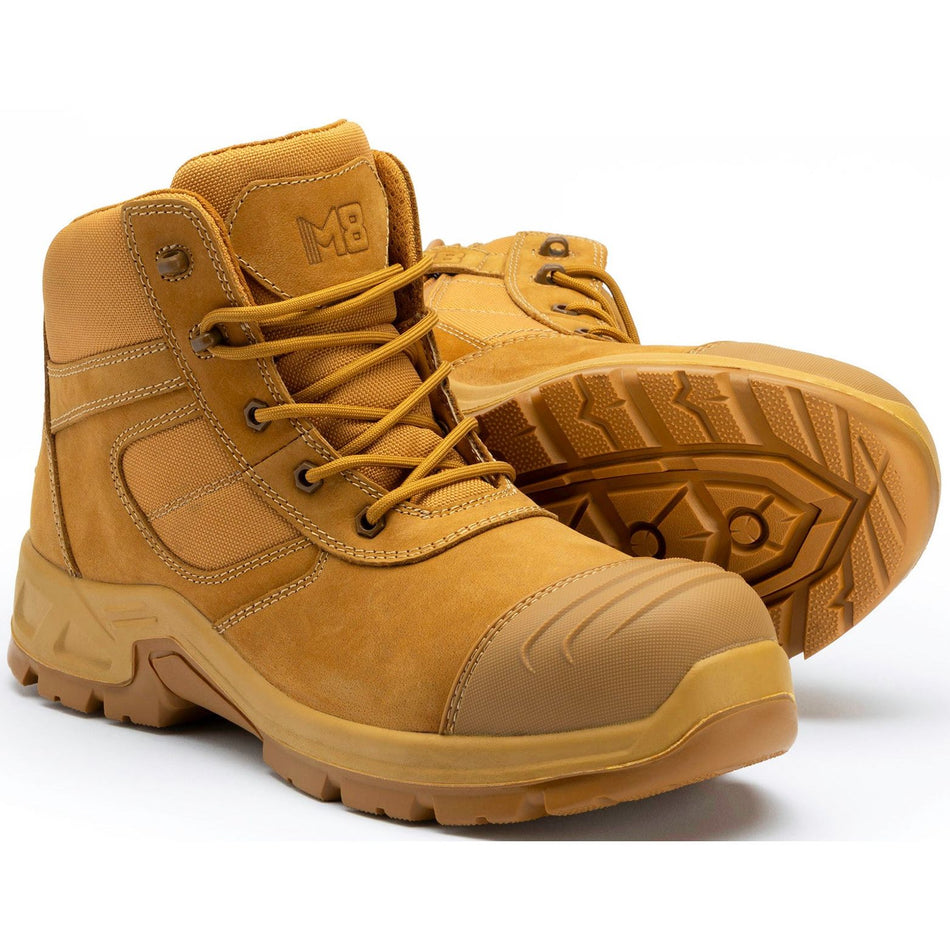 M8 Workwear Fella Wheat Zip Sided Lace Up Composite Toe Boot (M8SF002)