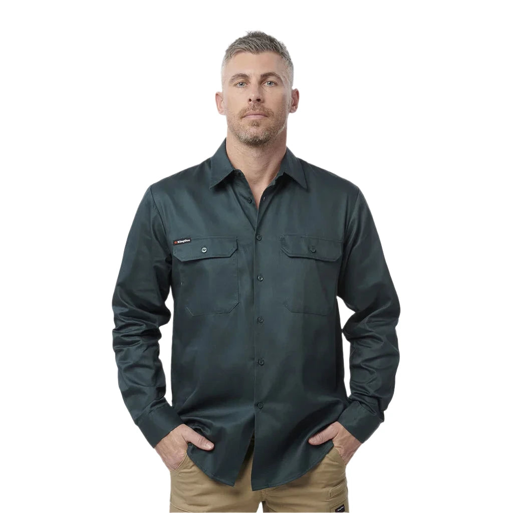 KingGee Originals Long Sleeve Open Front Cotton Drill Work Shirt (K04010) - Ace Workwear