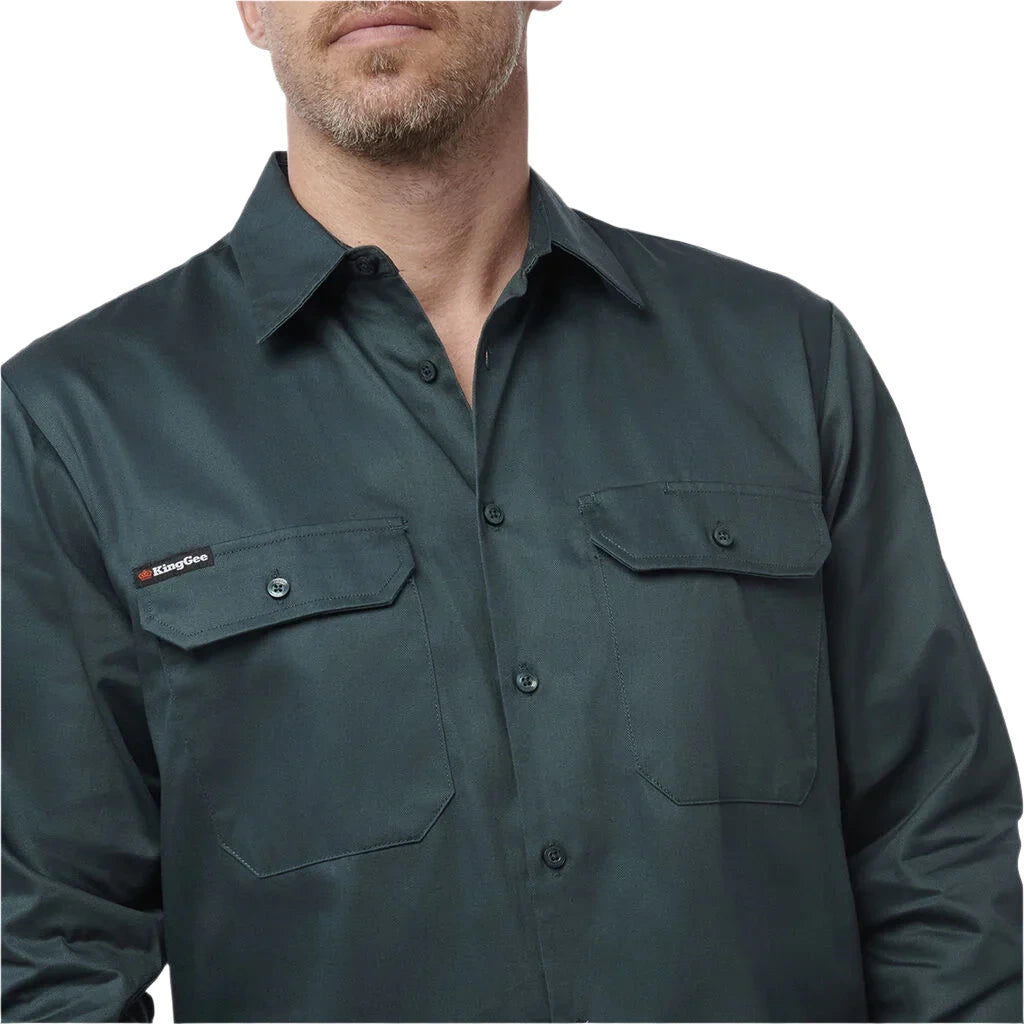 KingGee Originals Long Sleeve Open Front Cotton Drill Work Shirt (K04010) - Ace Workwear