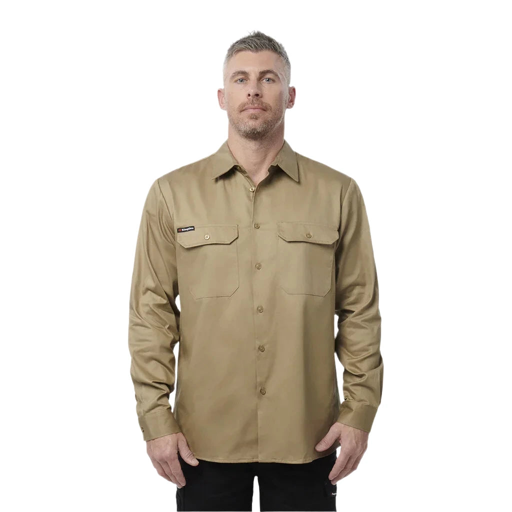 KingGee Originals Long Sleeve Open Front Cotton Drill Work Shirt (K04010) - Ace Workwear