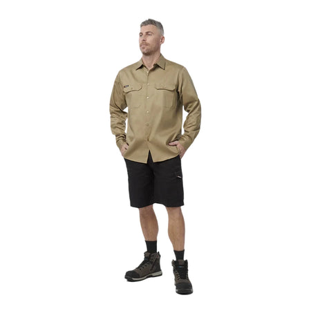 KingGee Originals Long Sleeve Open Front Cotton Drill Work Shirt (K04010) - Ace Workwear