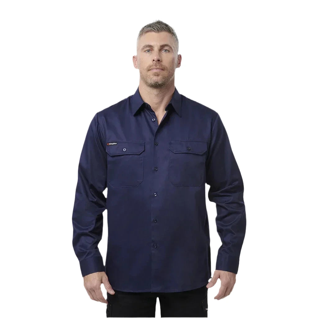KingGee Originals Long Sleeve Open Front Cotton Drill Work Shirt (K04010) - Ace Workwear