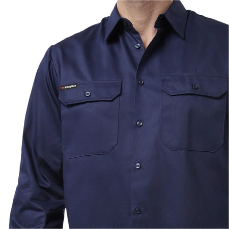 KingGee Originals Long Sleeve Open Front Cotton Drill Work Shirt (K04010) - Ace Workwear