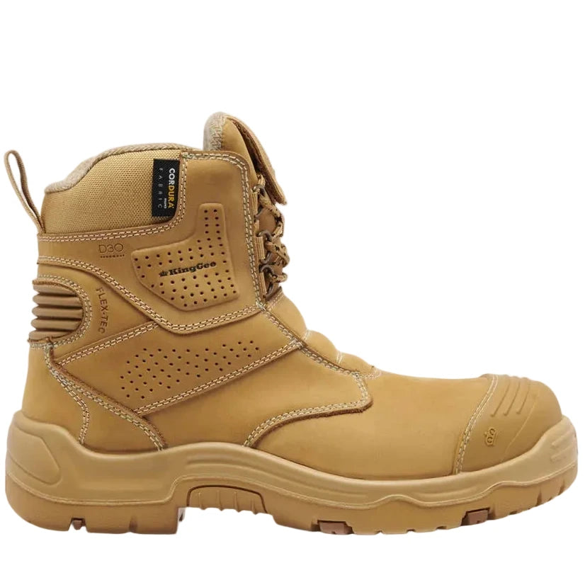 KingGee Wheat Bennu Pro 6 Zip Sided Lace Up Steel Cap Safety Boot (K28009) - (Pre Order) - Ace Workwear