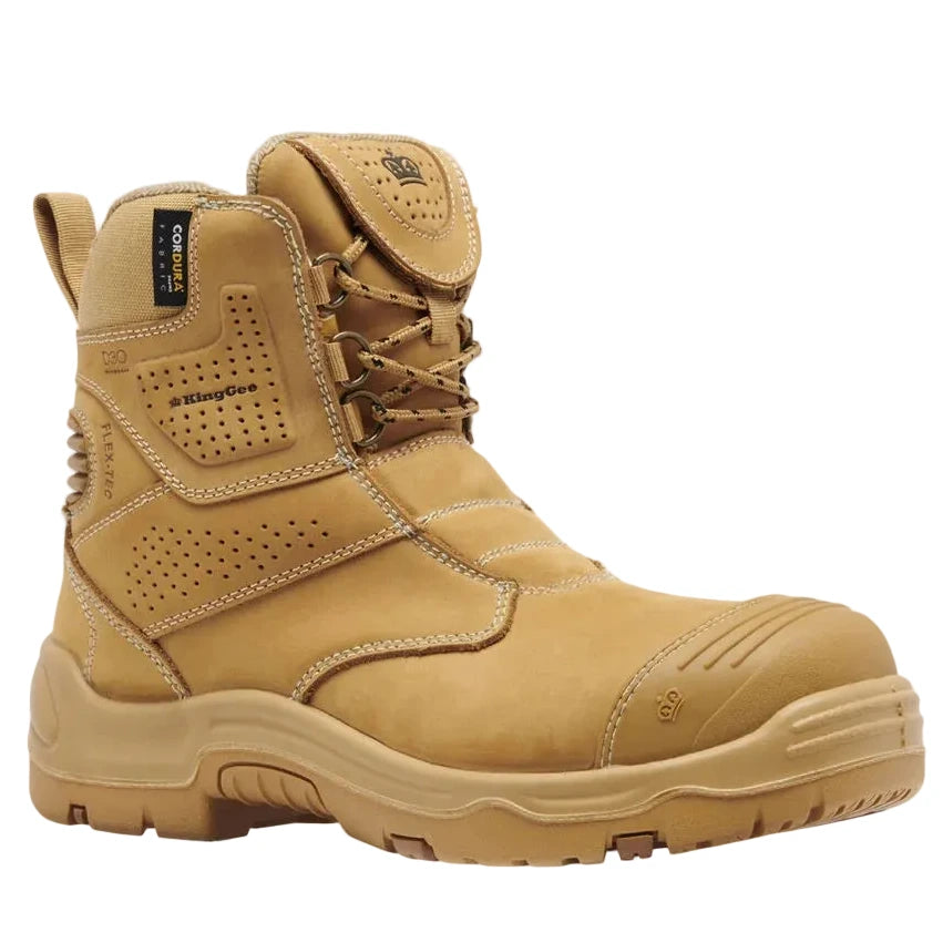 KingGee Wheat Bennu Pro 6 Zip Sided Lace Up Steel Cap Safety Boot (K28009) - (Pre Order) - Ace Workwear