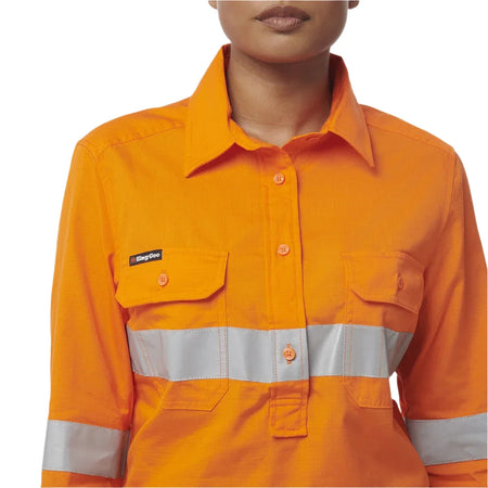 KingGee Women's Workcool Vented Closed Front Shirt Taped Long Sleeve (K44228) - Ace Workwear