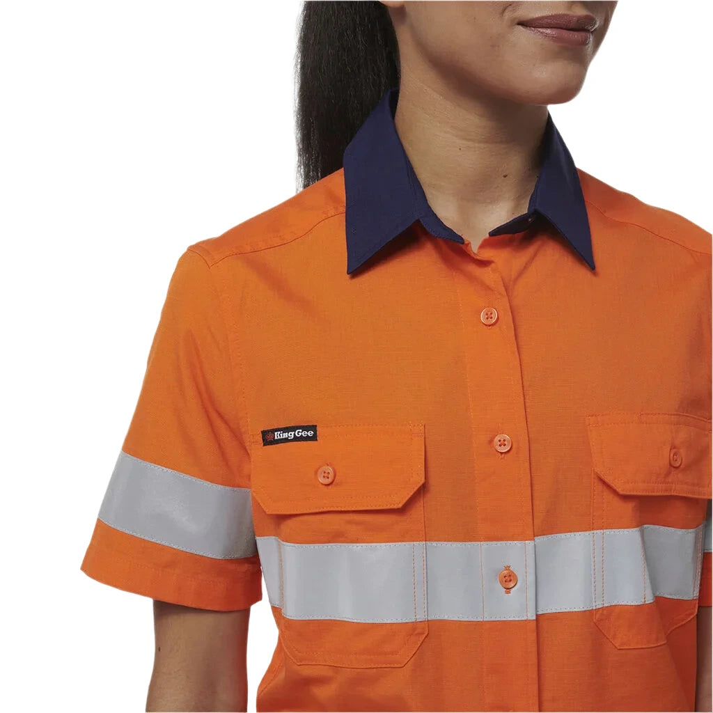 KingGee Women's Workcool Vented Reflective Short Sleeve Shirt (K44229) - Ace Workwear