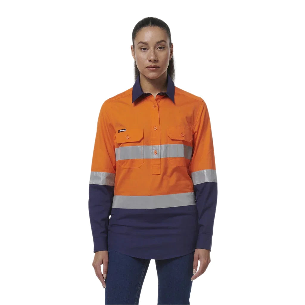 KingGee Women's Workcool Vented Closed Front Reflective Shirt (K44230) - Ace Workwear