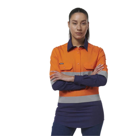 KingGee Women's Workcool Vented Closed Front Reflective Shirt (K44230) - Ace Workwear