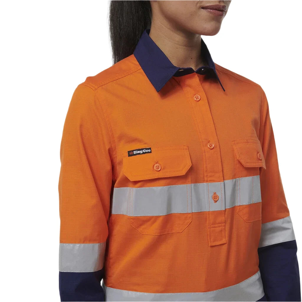 KingGee Women's Workcool Vented Closed Front Reflective Shirt (K44230) - Ace Workwear