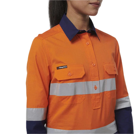 KingGee Women's Workcool Vented Closed Front Reflective Shirt (K44230) - Ace Workwear