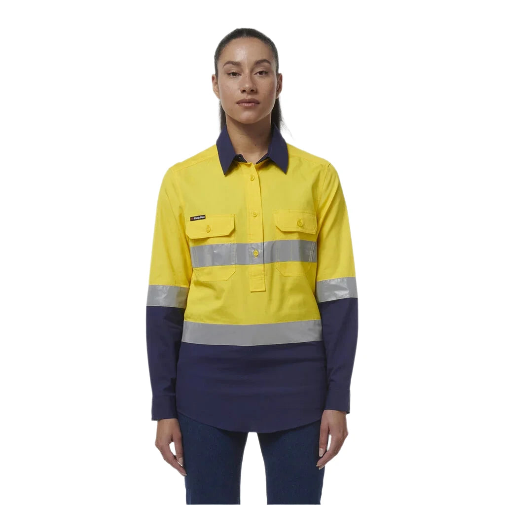 KingGee Women's Workcool Vented Closed Front Reflective Shirt (K44230) - Ace Workwear