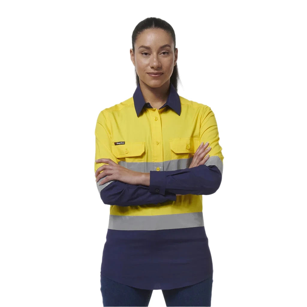 KingGee Women's Workcool Vented Closed Front Reflective Shirt (K44230) - Ace Workwear