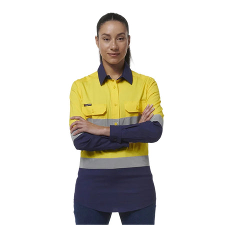 KingGee Women's Workcool Vented Closed Front Reflective Shirt (K44230) - Ace Workwear