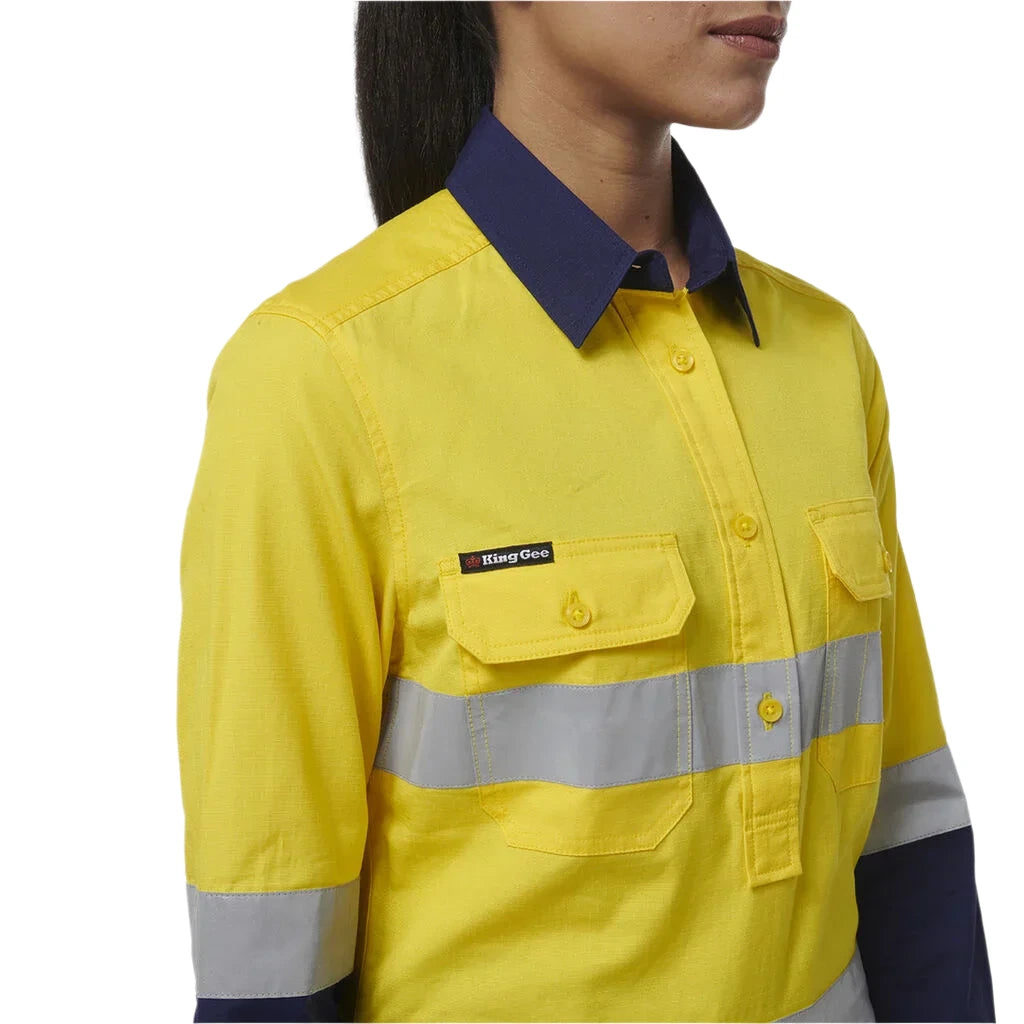 KingGee Women's Workcool Vented Closed Front Reflective Shirt (K44230) - Ace Workwear