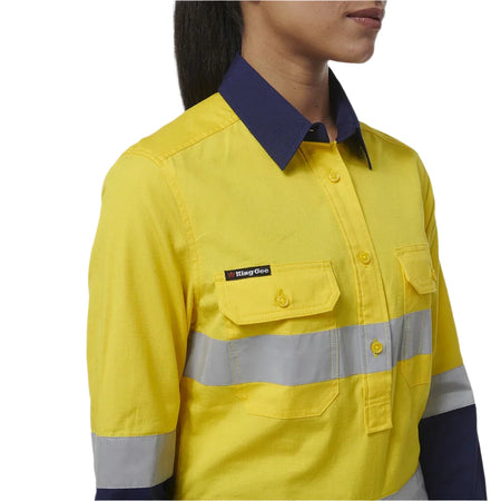 KingGee Women's Workcool Vented Closed Front Reflective Shirt (K44230) - Ace Workwear