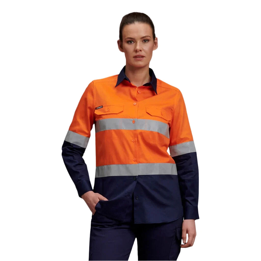 K44544 Back KingGee Women's Hi-Vis Reflective Long Sleeve Work Shirt (K44532) – Ace ...