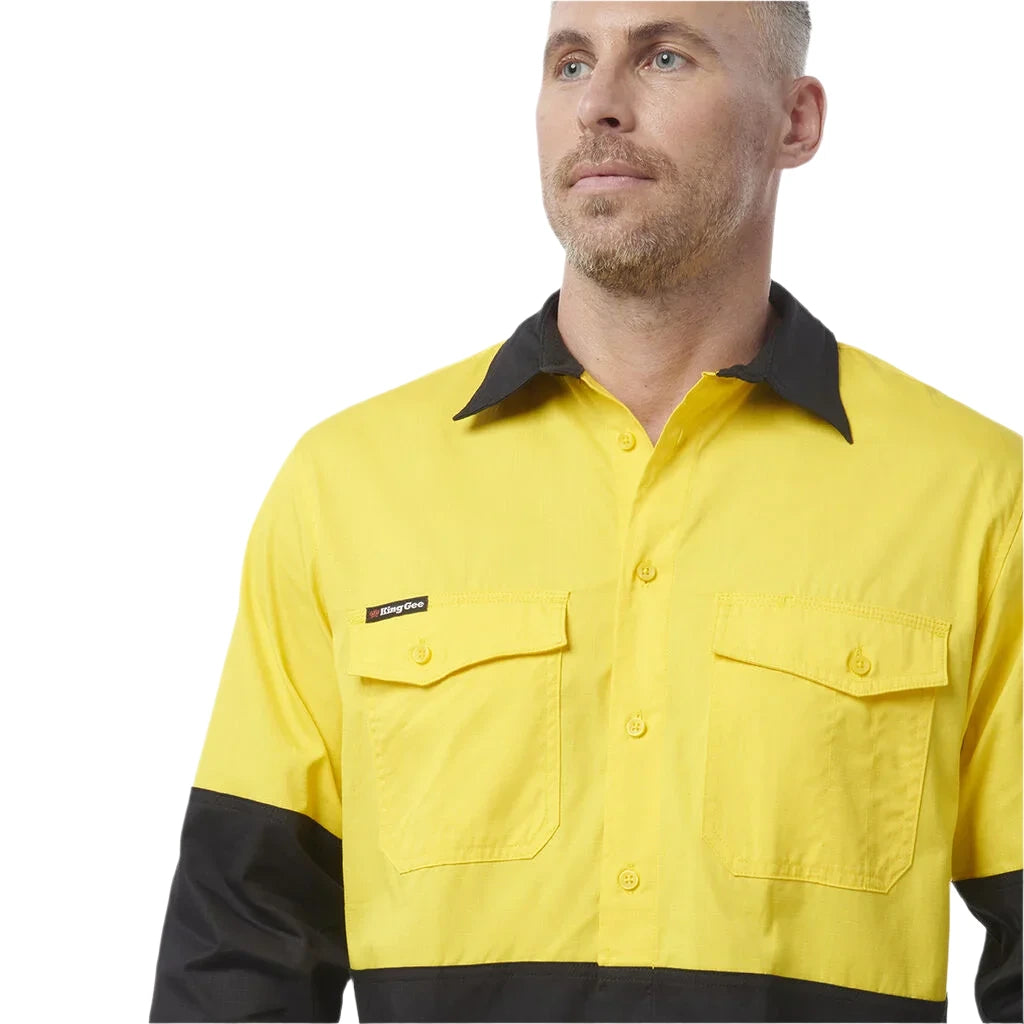 KingGee Workcool 2 Hi-Vis Two Tone Long Sleeve Drill Work Shirt (K54870) - Ace Workwear