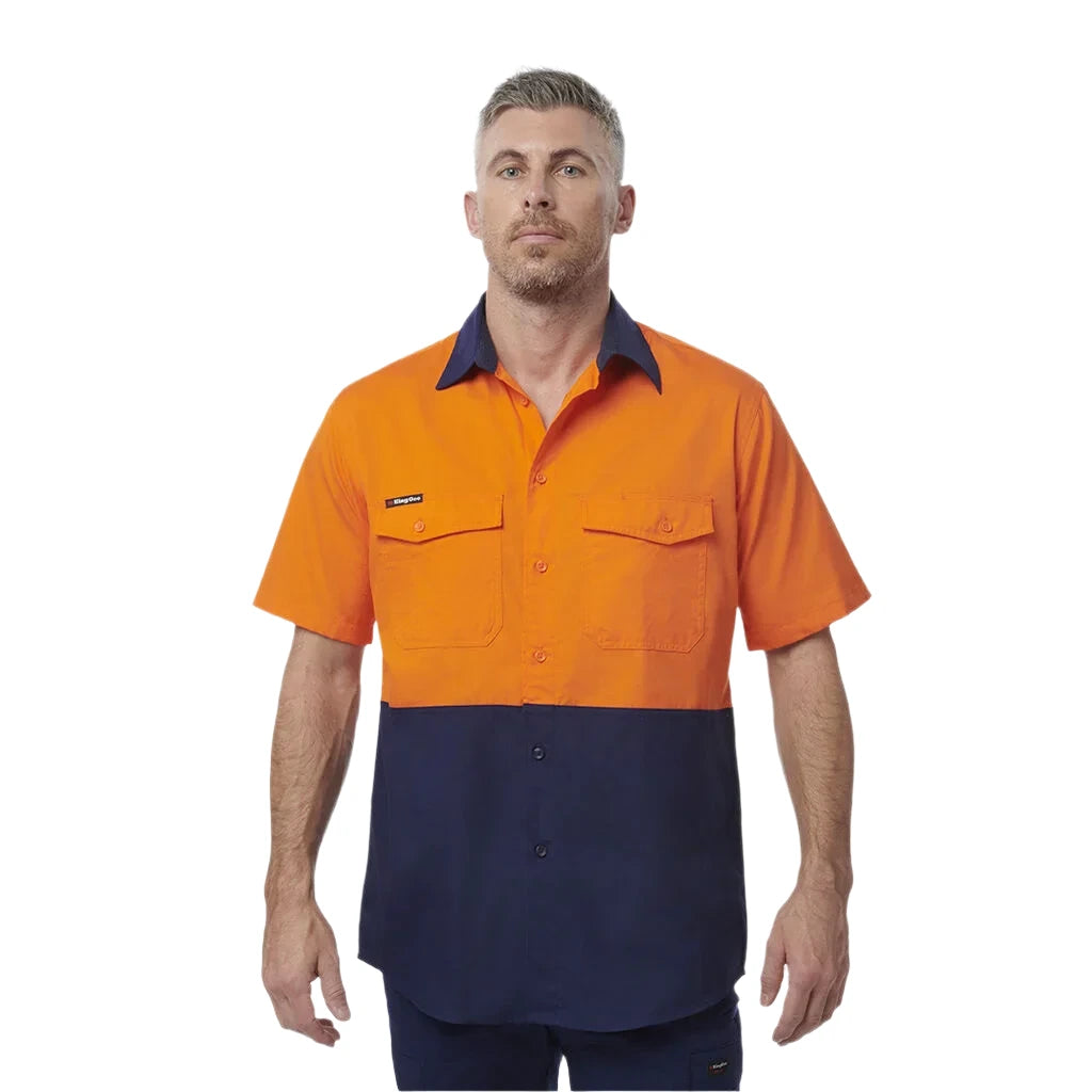 KingGee Workcool 2 Hi-Vis Two Tone Short Sleeve Drill Work Shirt (K54875) - Ace Workwear
