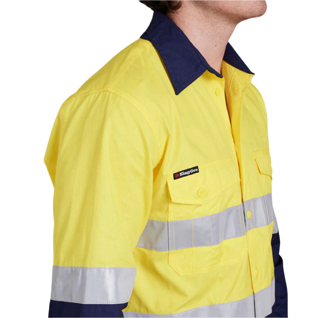 KingGee Workcool 2 Hi-Vis Reflective Two Tone Long Sleeve Work Shirt (K54880) - Ace Workwear