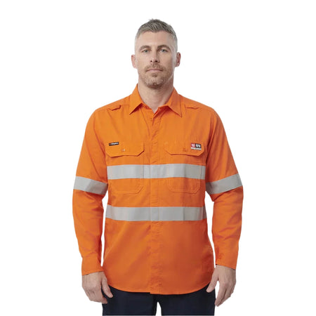 KingGee Shieldtec Lenzing FR Hi-Vis Spliced Open Front Taped Shirt (K84001) - Ace Workwear
