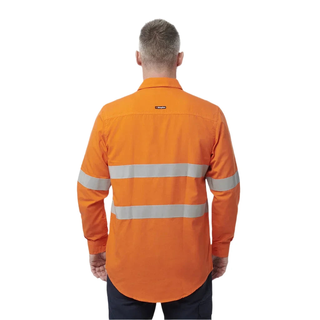KingGee Shieldtec Lenzing FR Hi-Vis Spliced Open Front Taped Shirt (K84001) - Ace Workwear