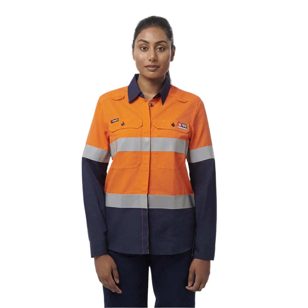 KingGee Women’s Shieldtec Lenzing FR Hi-Vis Spliced Open Front Taped Shirt (K84002) - Ace Workwear