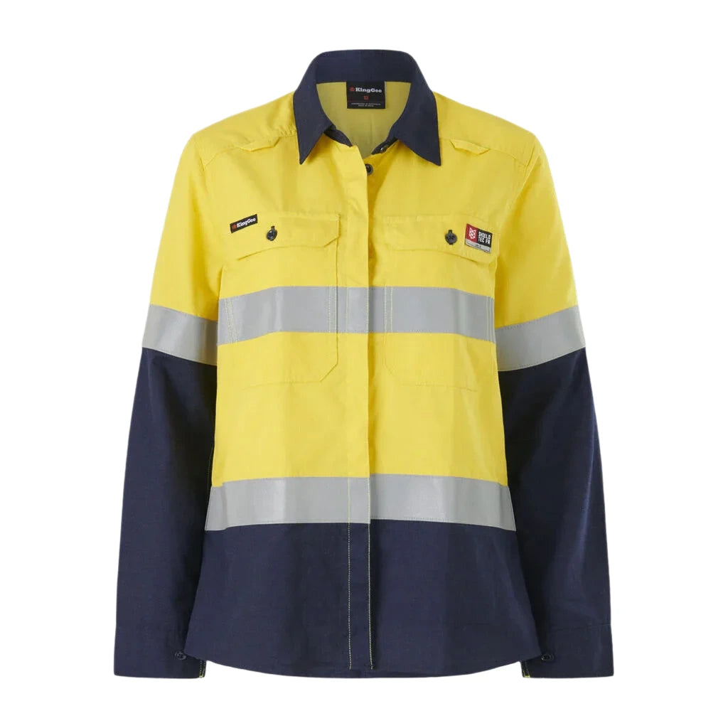 KingGee Women’s Shieldtec Lenzing FR Hi-Vis Spliced Open Front Taped Shirt (K84002) - Ace Workwear