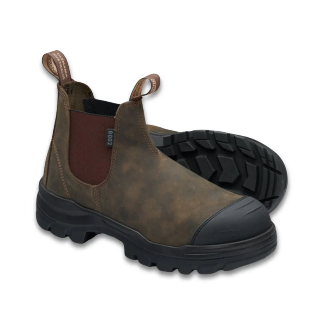 Blundstone Rotoflex Rustic Brown Water Resistant Nubuck Elastic Side Steel Cap Safety Boots with Scuff Cap (8002) (Clearance) - Ace Workwear