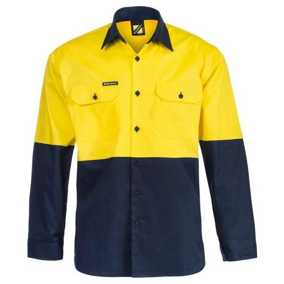 Workcraft Hi Vis Two Tone Half Placket Cotton Drill Shirt with Semi Gusset Sleeves And Csr Reflective Tape (WS6033) - Ace Workwear (4408756764806)
