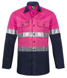 Workcraft Lightweight Two Tone Long Sleeve Vented Cotton Drill Shirt With CSR Reflective Tape - Night Use Only (WS4132)