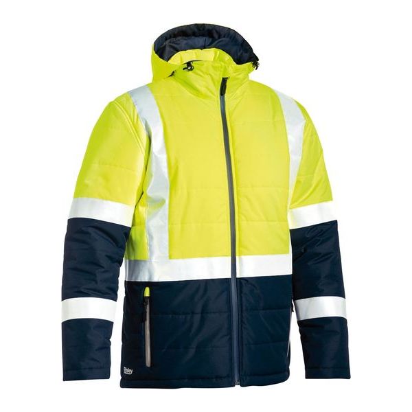 Bisley Taped Two Tone Hi Vis Puffer Jacket With Quilting And Lined Hood (BJ6929HT) - Ace Workwear