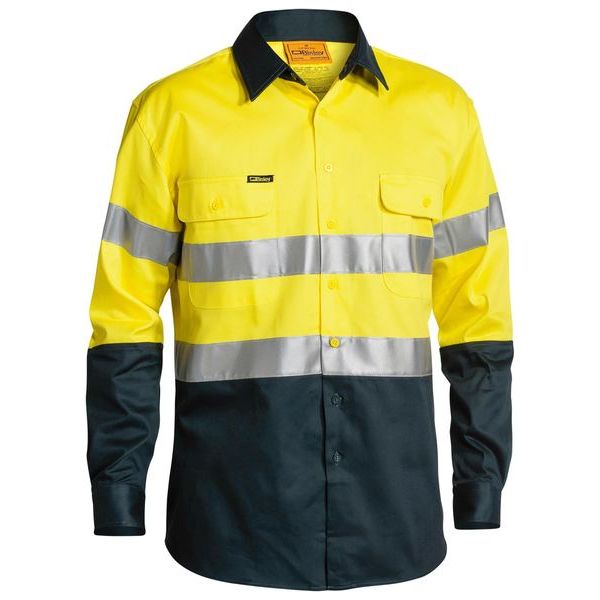 Bisley Two Tone Hi Vis Long Sleeve Shirt Reflective Tape (BT6456) - Ace Workwear