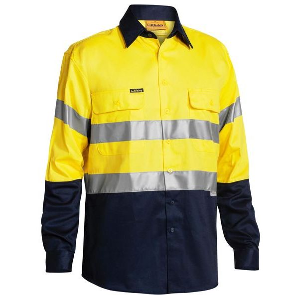 Bisley Two Tone Hi Vis Long Sleeve Shirt Reflective Tape (BT6456) - Ace Workwear
