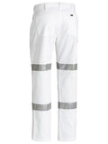 Bisley Double Hoop Taped Flat Front Cotton Drill White Work Pants (BP6808T)