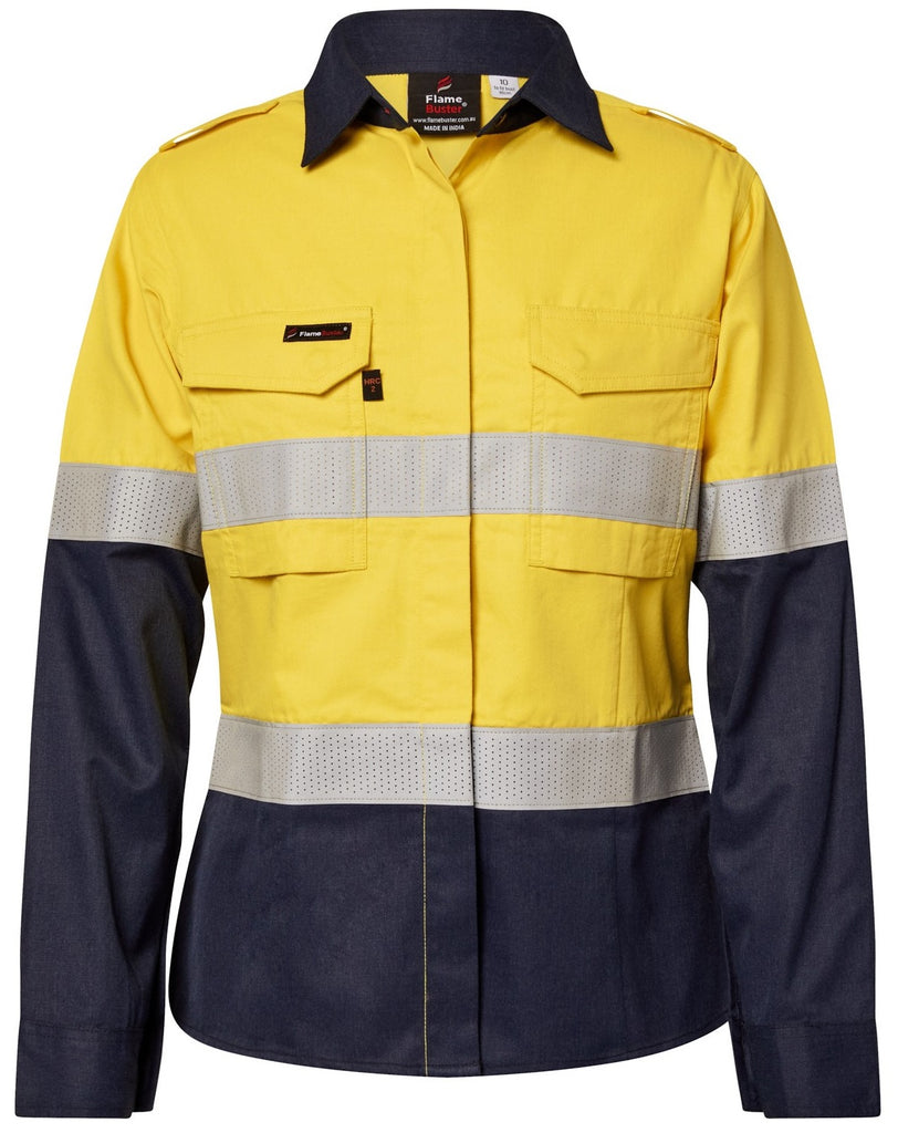 Workcraft Torrent HRC2 Ladies Hi Vis Two Tone Open Front Shirt With Guesset Sleeves And FR Reflective Tape (FSL016A)