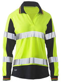 Bisley Womens Long Sleeve Taped Two Tone Hi Vis V-Neck Polo (BKL6225T)