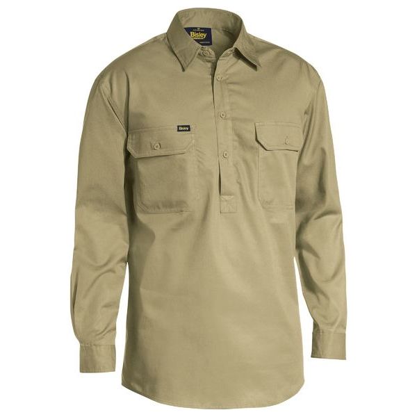Bisley Closed Front Long Sleeve Cotton Lightweight Drill Shirt (BSC6820) - Ace Workwear