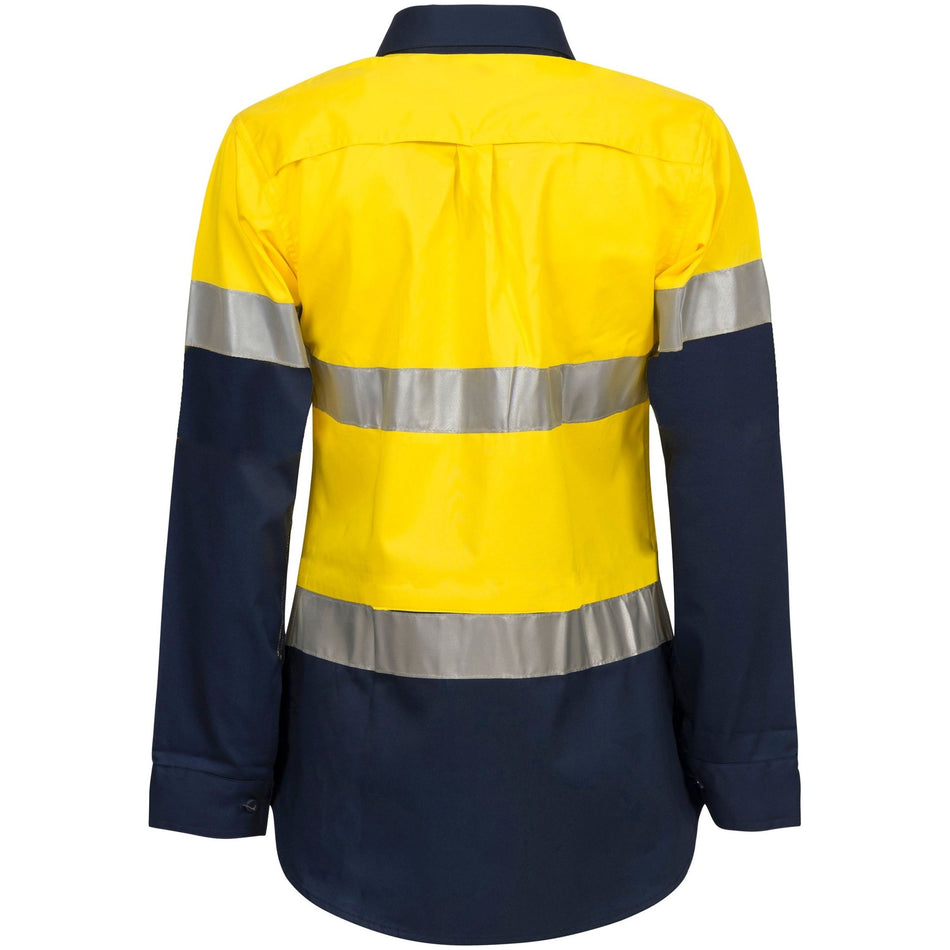 Workcraft Ladies Lightweight Hi Vis Long Sleeve Vented Reflective Cotton Drill Shirt With Tape (WSL501) - Ace Workwear
