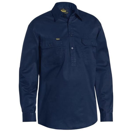 Bisley Closed Front Long Sleeve Cotton Lightweight Drill Shirt (BSC6820) - Ace Workwear
