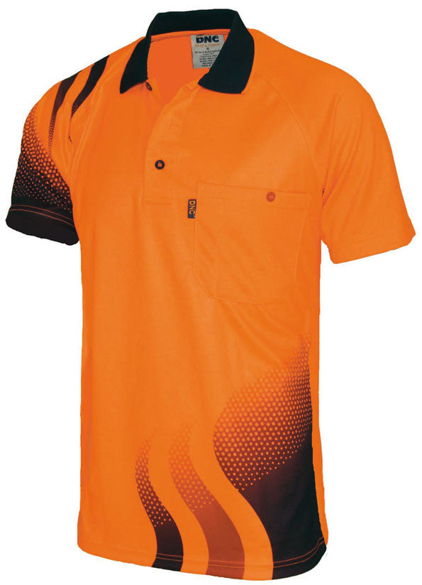 DNC Hi Vis Wave Sublimated Polo Short Sleeve (3563) Hi Vis Polo With Designs DNC Workwear - Ace Workwear